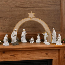 11 Pcs Christmas Scene Nativity Set, Holy Family Scene with Wooden Arched Stable picture