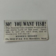 Weber's Resort Famous Lake Gogebie Wall-Eye Marenisco MI 1955 Ad TAJ5-S22 picture