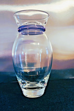 Elegant 10 in. Heavy Glass Bouquet Vase with Purple Ring Band picture