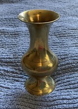 Vintage Polished Brass Bud Vase from India 3.5”Height x 1.5” Diameter picture
