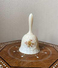 Vintage Fenton Hand Painted Bell Frosted Satin Custard Brown Rose Signed picture