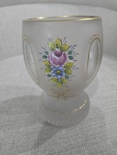 Antique Bohemian Handpainted  Frosted Cut Crystal Vase picture