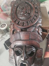 Vintage Mayan Aztec Tribal Mask Hand Made Carved Wood Warrior Jaguar Solid Wood picture