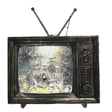 GHOULISH Skeleton Graveyard Light-Up Swirling Glitter Water Retro Halloween TV picture