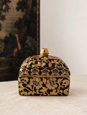 Vintage Black & Gold Floral Ceramic Trinket Box w/ Lid, Small Rectangular picture