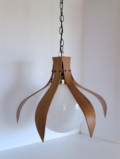 Vintage MCM Bentwood Walnut Petal Pendant Swag Lamp 10