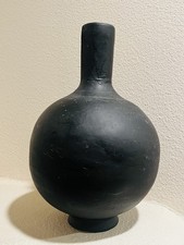 Vintage Barro Negro De Oaxaca Handmade Black Clay Round Vase 13” Made in Mexico picture