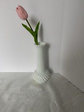 Vintage E.O. Brody White Milk Glass Hobnail Bud Vase 8
