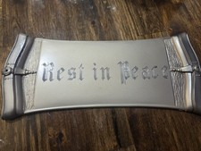 Vintage Metal Rest In Peace Casket Plate 9x4 Inches Funeral Death Coffin Heavy picture