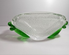 Vintage Bubble Green Glass Compote Art Deco Collectible 7cm height picture
