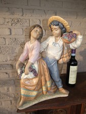 XL Lladro gres porcelain figure group of First Crush boy girl signed picture