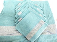 VINTAGE AQUA ~ TURQUOISE TABLECLOTH & 10 NAPKINS~ GORGEOUS picture