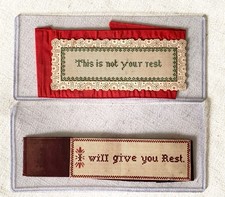TWO antique ~~ PAPER PUNCH BOOKMARKs  ~ Matthew 11:28 I Will Give You Rest picture