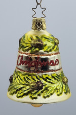 Inge Glas Glass Handpainted Merry Christmas Bell w Clapper Ornament 5 Point Star picture