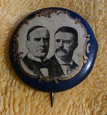 1896 McKinley Hobart Jugate Celluloid Stickpin Blue Gold Whitehead Hoag FINE  picture
