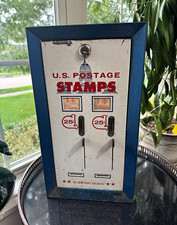 Vintage U.S. Postage Stamp Vending Machine Blue Metal Coin-Op Stamp Dispenser picture