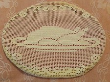 Antique Thanksgiving Turkey On Platter Motif Crochet Doily Covered Trivet 9