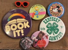 Vntg 80s 90s Button Lot (7pc) Pizza Hut Book It, Bart Simpson, Madonna, ALF, 4-H picture
