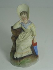 ANTIQUE VINTAGE FINE (THIN) PORCELAIN FIGURE FIGURINE GIRL SITTING BONNET picture