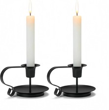 Vintage Black Taper Candle Holders, Hand-Forged Iron with Drip Protection picture