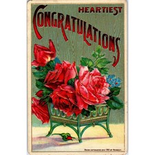 1912 Heartiest Congratulations Heymann Gilt Rose Bouquet Antique Postcard PD8 picture