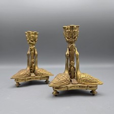 Pair Vintage Mottahedeh Brass George IV Style Swan Candlesticks picture