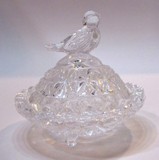 Vintage Birds Collection Lid Trinket Box Vanity Hoffbauer Crystal Clear Glass picture