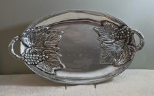 Fabulous Pewterware Deep Oval Serving Tray, Grapes & Leaves, Handles, 17.75” L. picture