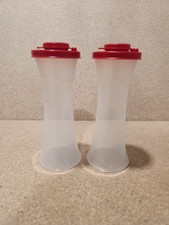 Tupperware Large Hourglass Salt and Pepper Shaker Set In Fiesta Red Brand New picture