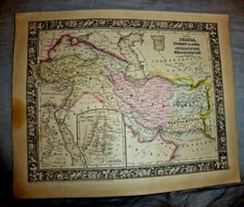ANTIQUE LOVELY COLORED MAP PERSIA TURKEY IN ASIA AFGHANISTAN BELOOCHISTAN 1864 picture