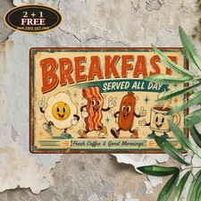 Breakfast Kitchen Diner Open Daily Fresh Cooking Cafe Menu Metal Tin Sign 8x12 picture