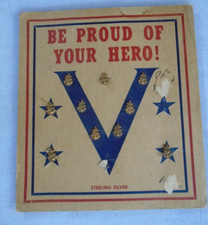 WWII sterling Navy pins store display, Be Proud of Your Hero, V for Victory picture