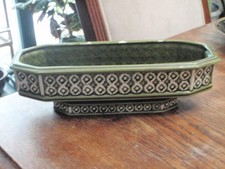 VINTAGE RELPO 5962 GREEN CERAMIC MCM PEDESTAL PLANTER MADE IN JAPAN GLOSS GLAZE picture