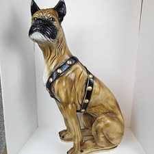 Vintage Life Size Boxer Dog Statue Harness Chalkware 27
