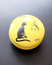 Vintage Vignaud Limoges Trinket Box  Black Cat & Bird | Hand Painted Signed Chaf picture