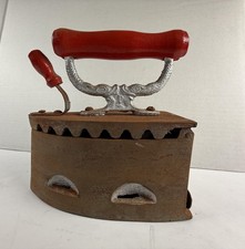 Philimco Cast Iron Sad Iron Red Wood Handle Primitive Rustic Decor Vintage picture