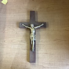 Antique Religious Crucifix INRI Wall Hanging Crucifixion Jesus Wood Cross 17” H picture