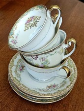 4 Sets Vtg Mismatched Fine China Teacups & Saucers Noritake Japanese Florals picture