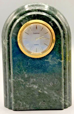 Vintage Leeman Green Marble Desk Mantel Clock — Quartz Gold Tone Bezel 1990s picture