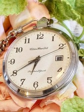 Working CITIZEN Homer Date Pocket Watch, Vintage Silver With White Dial, Antique picture