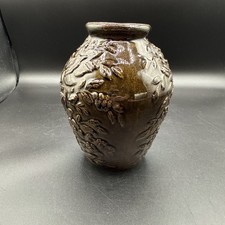 Ceramic vase with bronze-tone glaze& floral relief decoration by R.R.P. Co.  picture