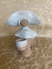 Vintage Clay Nun Figurine Terracotta Folk Art Dominican Habit Cross Vase 7.5