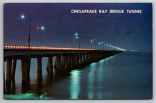 Vintage Chesapeake Bay Bridge-Tunnel Night View Postcard Virginia VA Posted 1975 picture
