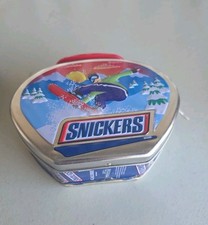 2003 Snickers Winter Tin Collectable Snowboard Metal Tin Box with Handle &Latch picture