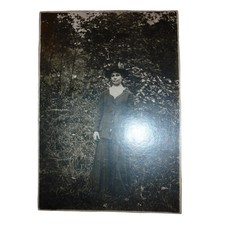 Antique 1900s Portrait Photo Victorian Edwardian Woman in Tailored Suit Hat 5x7 picture