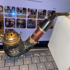 Vintage BBK Swiss Made Alpine Hunter Tobacco Pipe Lidded Stag Edelweiss Tyrolean picture