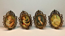 Nice Vintage Lot of (4) Italian Made, Brass Framed,Miniature Cameo Style Prints picture