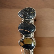 Black Jack Turquoise Cuff Bracelet 7 wrist with some flex possible 3 Cabochons picture
