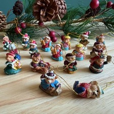 17 Vtg Cherished Teddies By Enesco Miniature Ornaments Christmas 1990's Bundle picture
