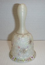 Fenton Carnival Milk Glass Rose Star Snowflake Bell Hand Painted Signed S. Combs picture